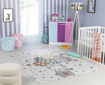 Tapis Enfant Lavable en Machine Ballons Multicolore/Beige Blonay