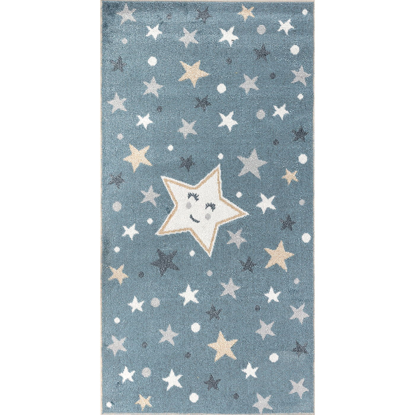 Tapis Enfant Lavable en Machine Étoiles Bleu/Beige Beed