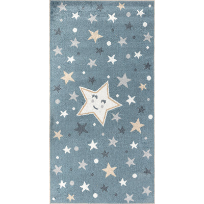 Tapis Enfant Lavable en Machine Étoiles Bleu/Beige Beed