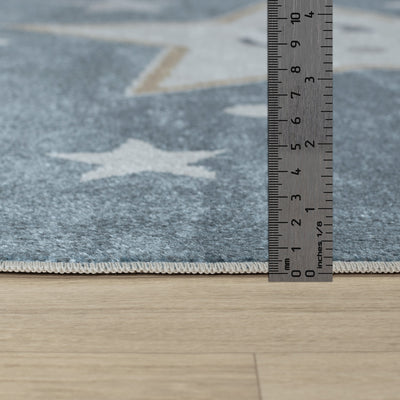 Tapis Enfant Lavable en Machine Étoiles Bleu/Beige Beed