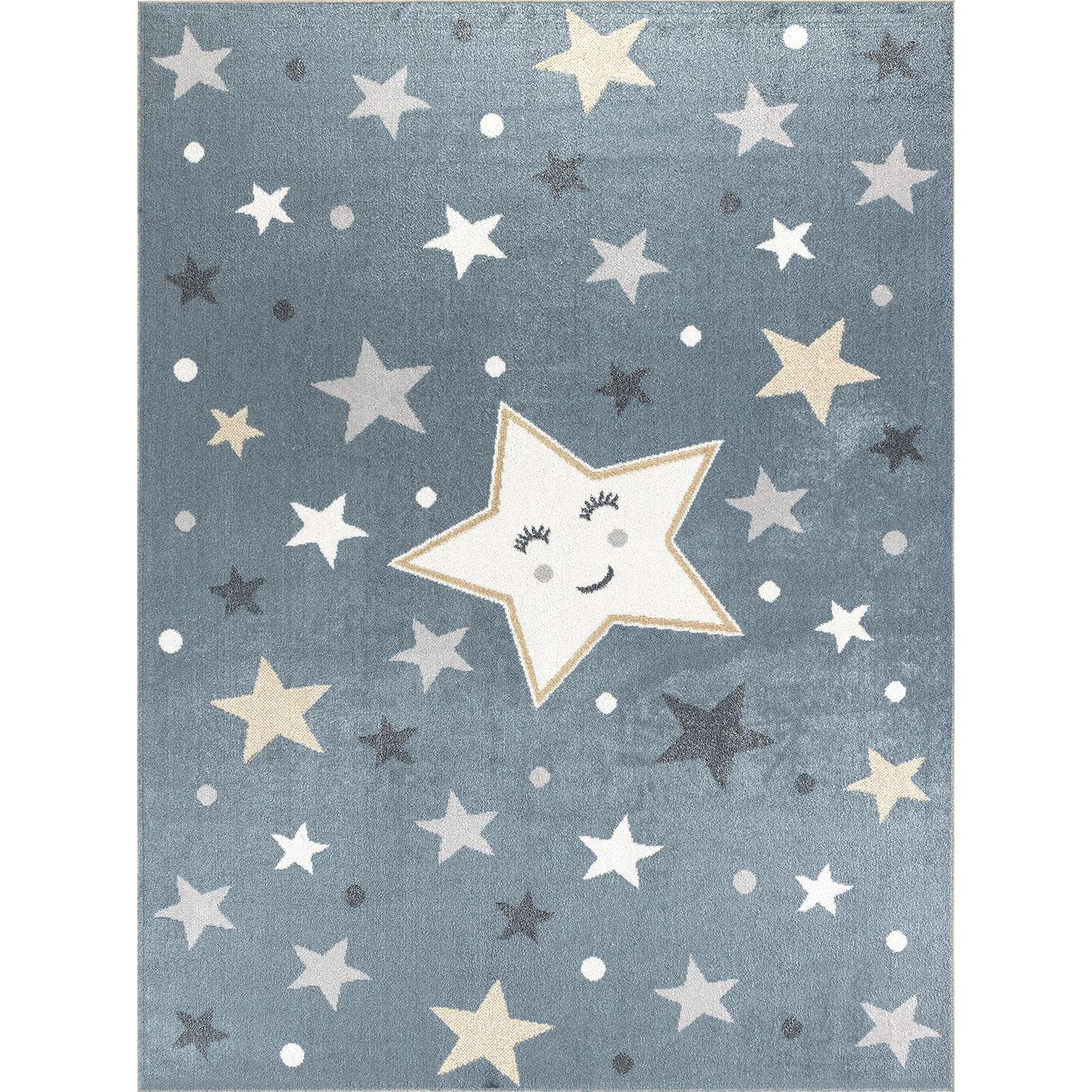 Tapis Enfant Lavable en Machine Étoiles Bleu/Beige Beed