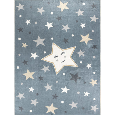 Tapis Enfant Lavable en Machine Étoiles Bleu/Beige Beed