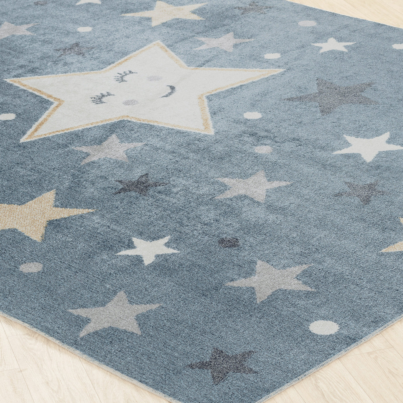 Tapis Enfant Lavable en Machine Étoiles Bleu/Beige Beed