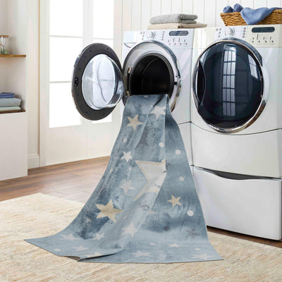 Tapis Enfant Lavable en Machine Étoiles Bleu/Beige Beed