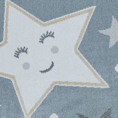 Tapis Enfant Lavable en Machine Étoiles Bleu/Beige Beed