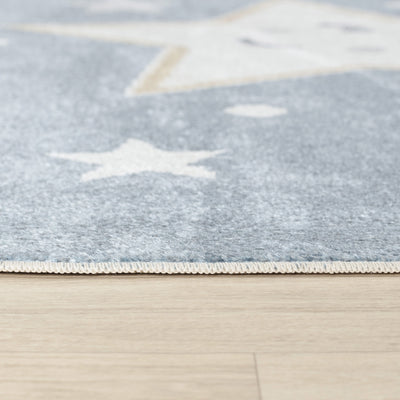 Tapis Enfant Lavable en Machine Étoiles Bleu/Beige Beed