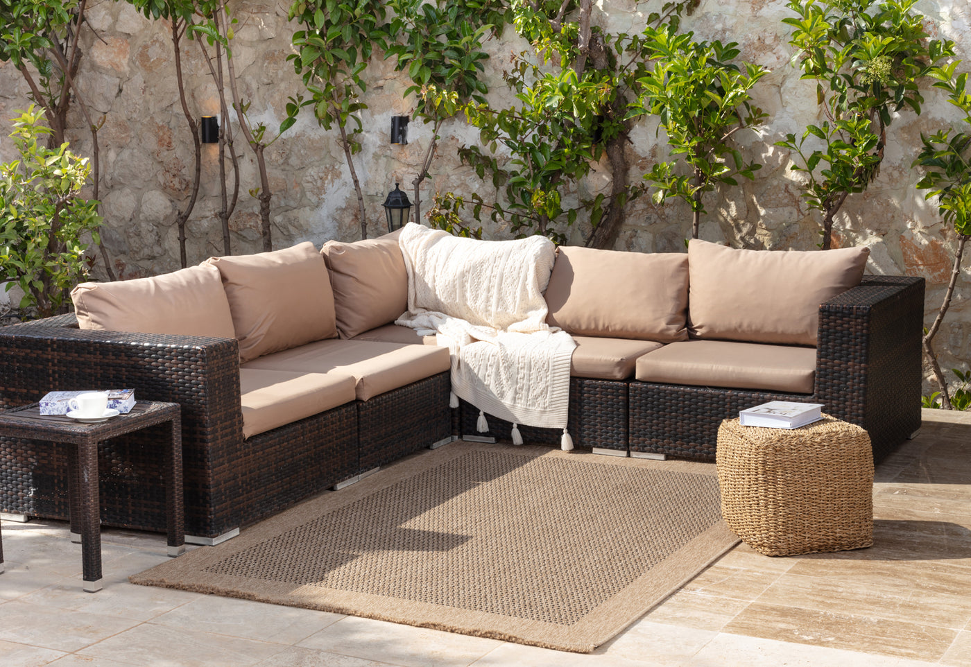 Tapis d'Extérieur/Intérieur Aspect Jute Beige/Noir Burlington