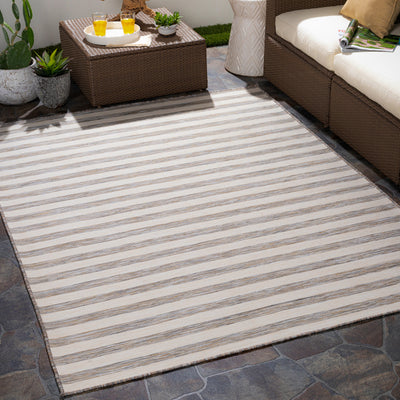 Tapis d'Extérieur/Intérieur Rayé Beige/Ivoire Hofu