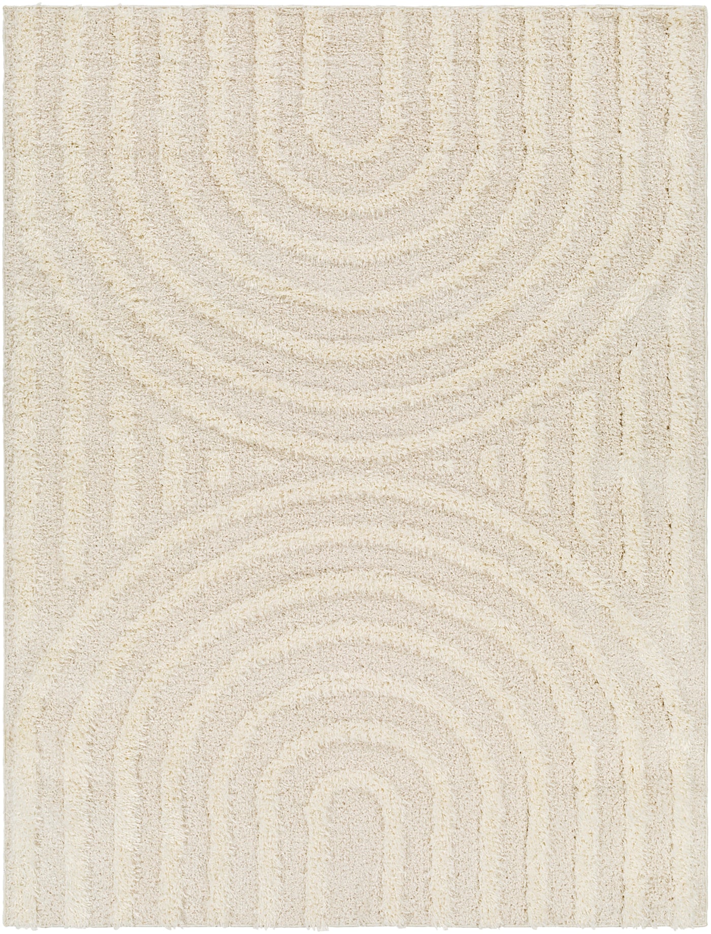 Tapis Shaggy Moderne Beige/Blanc