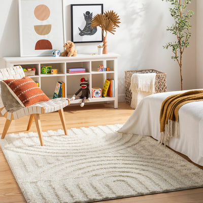 Tapis Shaggy Moderne Beige/Blanc