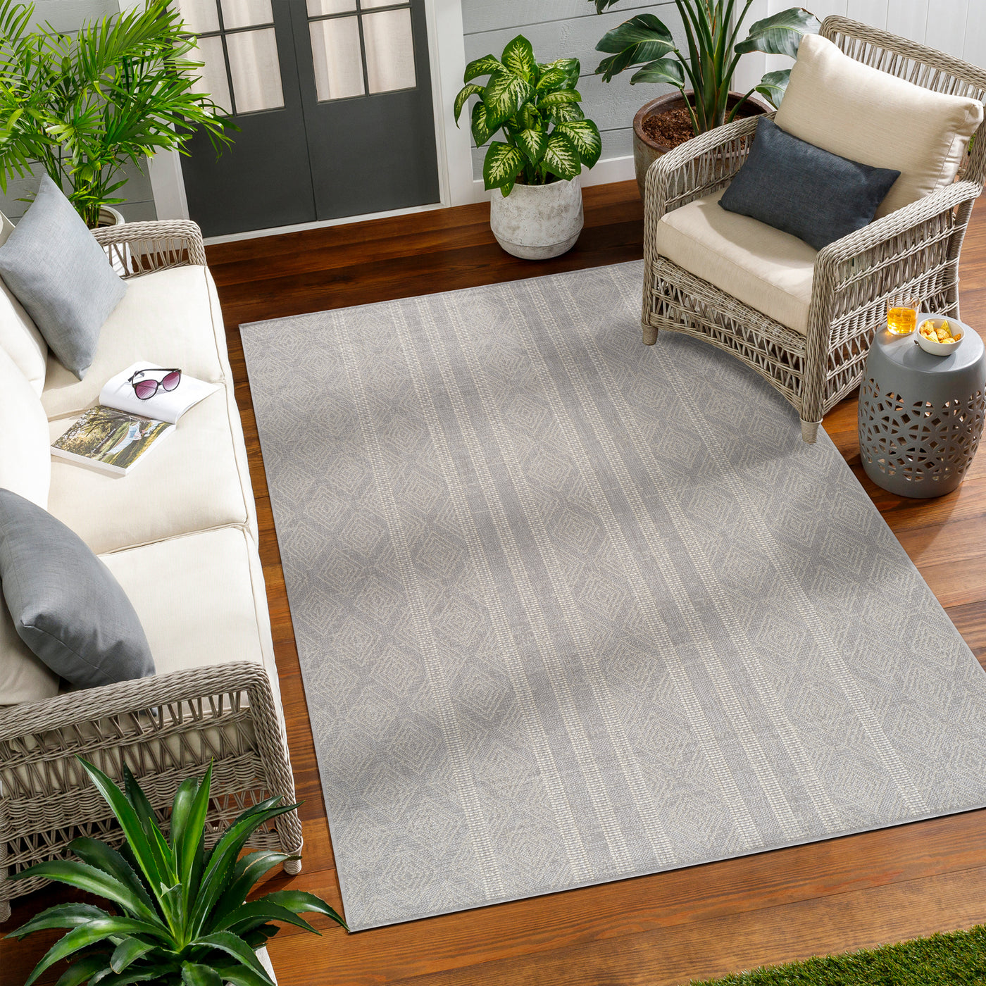 Tapis d'Extérieur/Intérieur Gris/Ivoire  Hebi