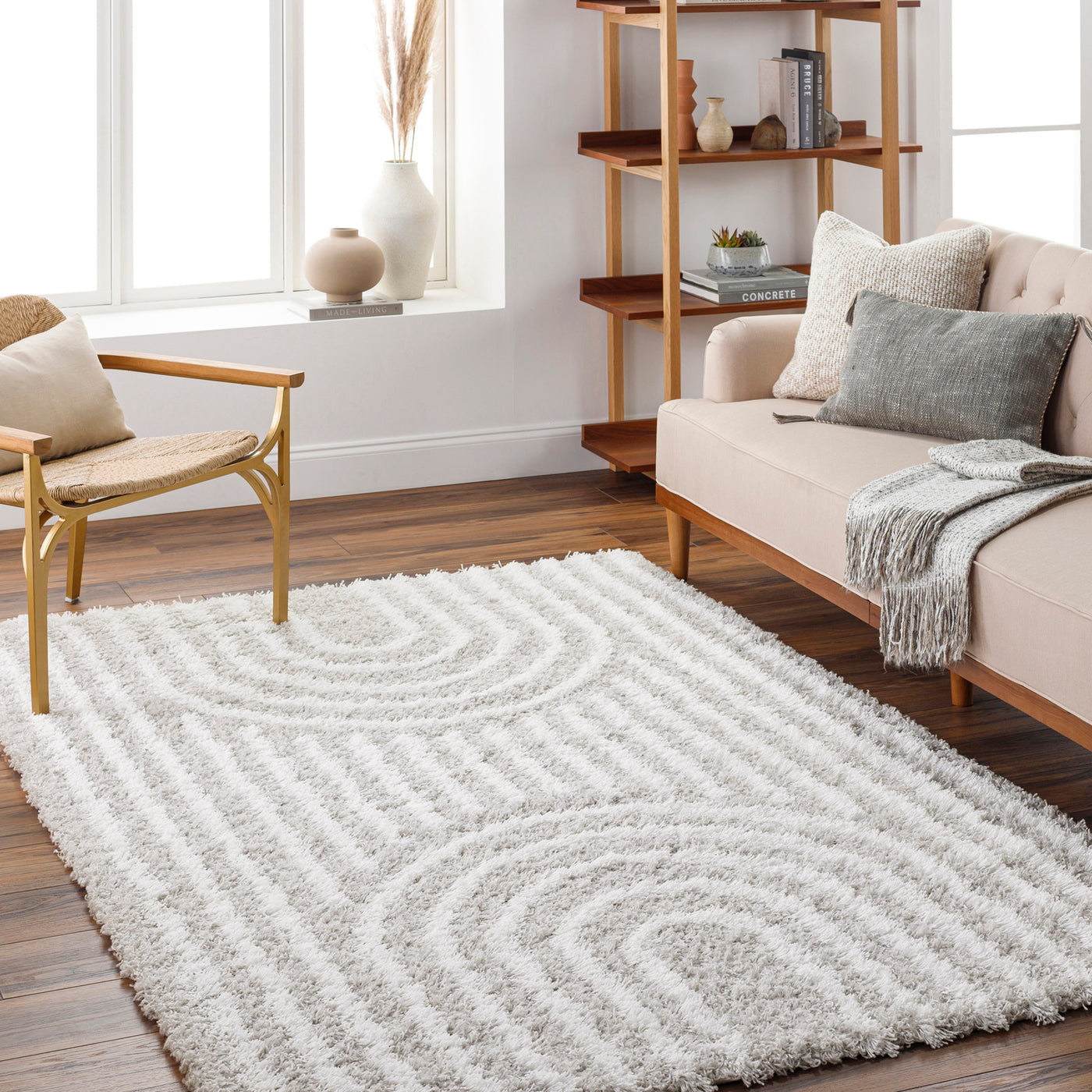 Tapis Shaggy Scandinave Blanc/Gris Sochi